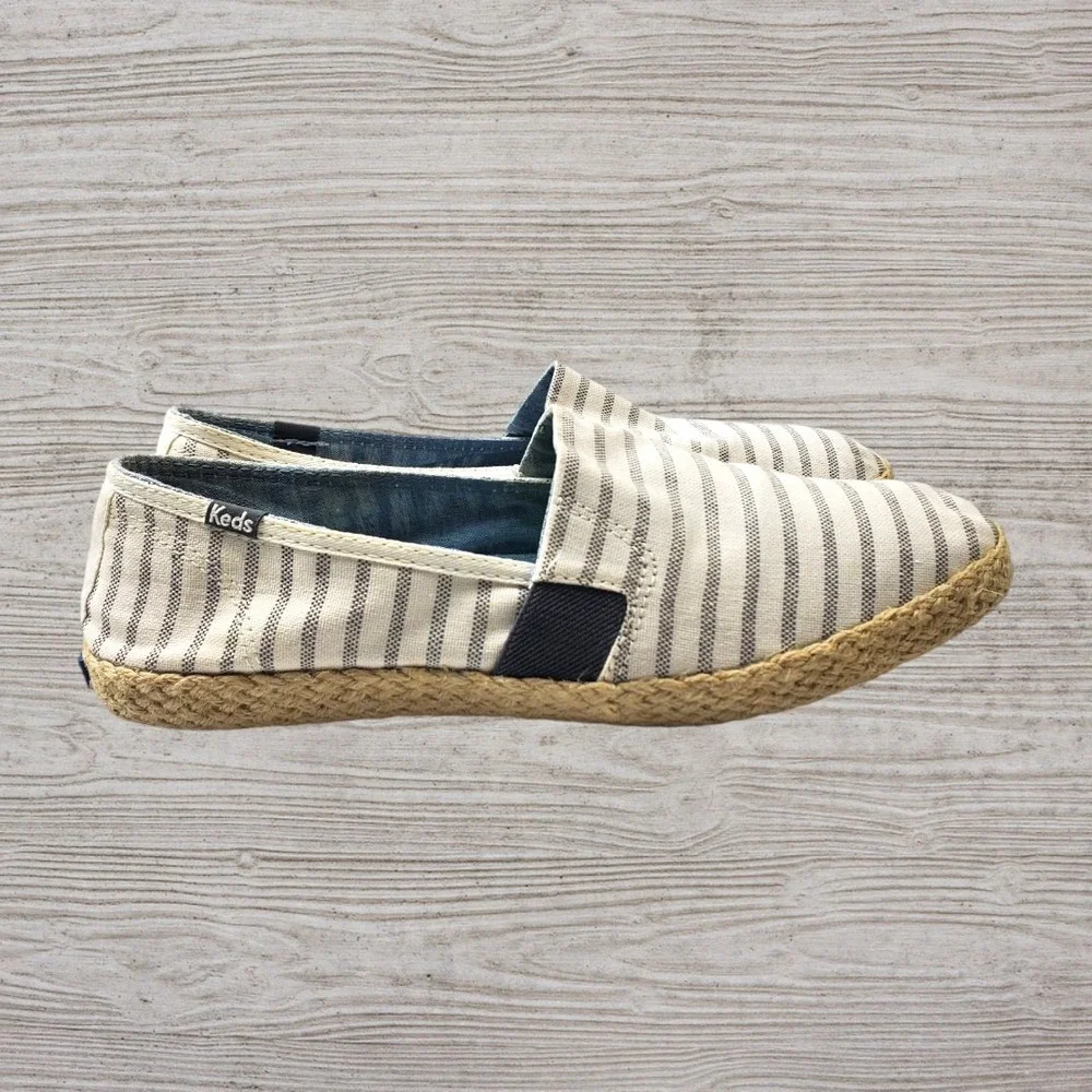 Keds Womens Striped Canvas‎ Espadrille Slip On Sneakers Cream Navy Size 10